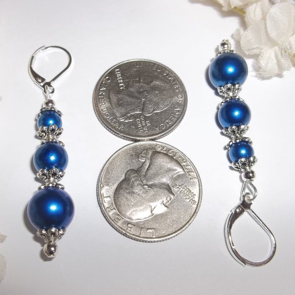 Blue Earrings, Blue Pearl Earrings, Blue and Silver Earrings, Earrings, NWT A757 - Picture 4 of 9